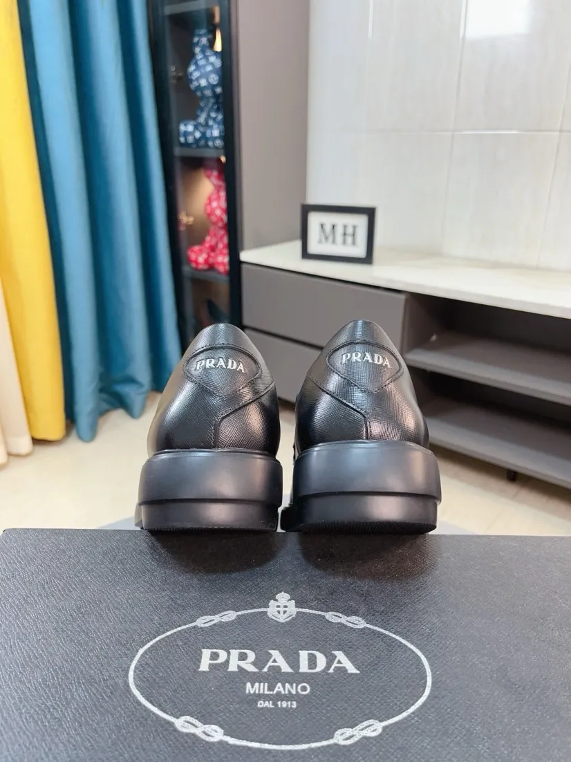 Men's shoes 💰540🌹🌹【PRADA Leather Shoes】Top purchasing agency Original imported Italian custom-made open-edge beaded cowhide leather surface, fully imported water-dyed breathable cowhide lining, original factory special molded sole super comfortable, size: 38-44